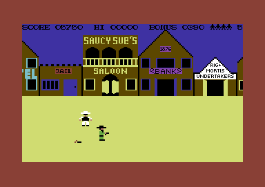 Highnoon (Commodore 64) screenshot: The outlaw dropped a lit firecracker