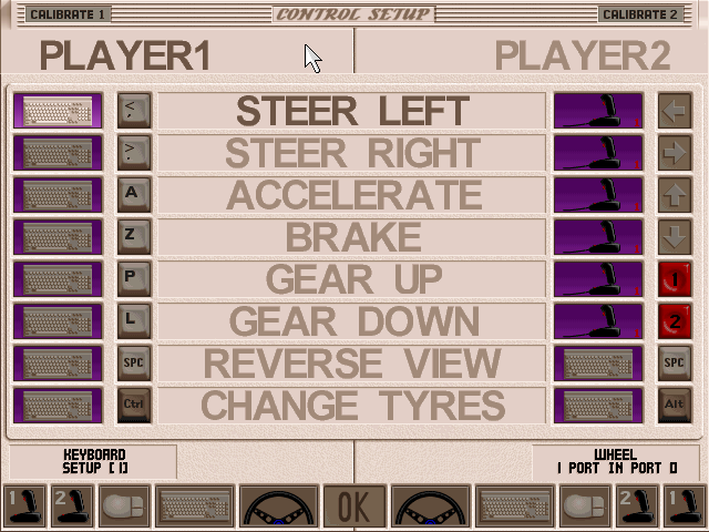 Power F1 (DOS) screenshot: Control setup screen.
