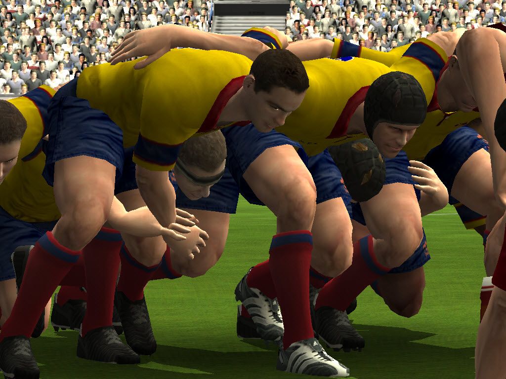 Rugby 08 (Windows) screenshot: Spanish players ready for scrum