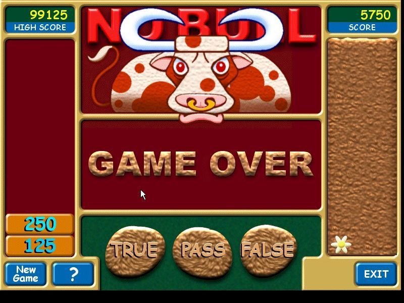 No Bull (Windows) screenshot: Game Over!<br>The timer on the right has filled up