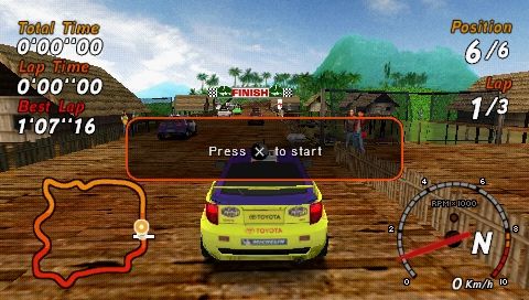 SEGA Rally Revo (PSP) screenshot: Rally: press the X button to start the countdown.