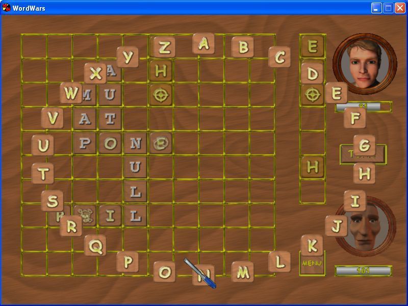 WordWars (Windows) screenshot: When a special tile is played the player uses this kind of screen to assign the letter it is intended to represent