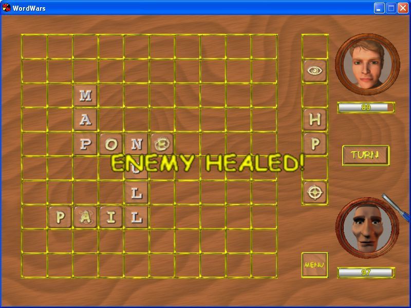 WordWars (Windows) screenshot: Here the player has used a letter which has healed their opponent