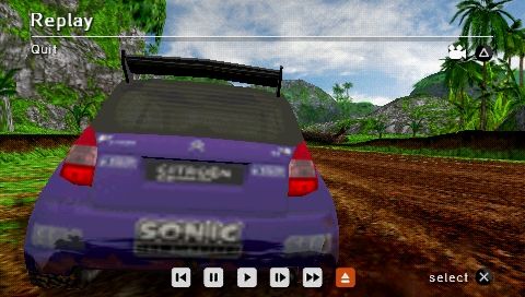 SEGA Rally Revo (PSP) screenshot: Rally: attacking the Sonic Citroen 2/3 (Replay).