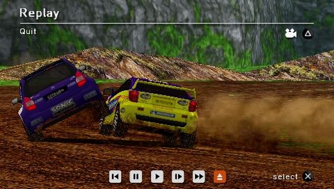 SEGA Rally Revo (PSP) screenshot: Rally: attacking the Sonic Citroen 3/3 (Replay).