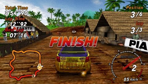 SEGA Rally Revo (PSP) screenshot: Rally: FINISH!