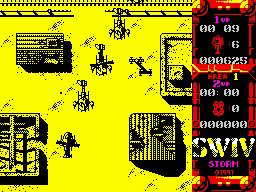 S.W.I.V. (ZX Spectrum) screenshot: Defend yourself from incoming choppers.