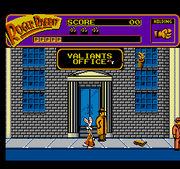 Who Framed Roger Rabbit (NES) screenshot: Outside Eddie Valliant's Office... properly labeled