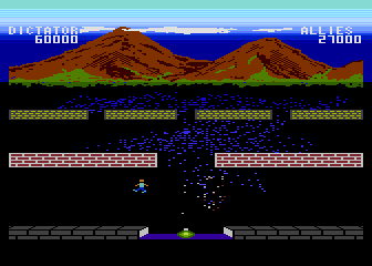 Beach-Head II: The Dictator Strikes Back (Atari 8-bit) screenshot: Grenade-throwing stage