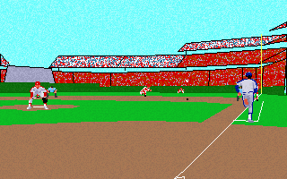 Earl Weaver Baseball II (DOS) screenshot: Running to the first base (MCGA)