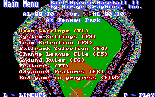 Earl Weaver Baseball II (DOS) screenshot: Main Menu (EGA)