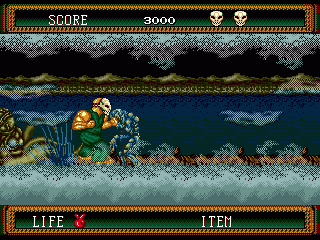 Splatterhouse 2 (Genesis) screenshot: In level 4, you have to keep moving at a high speed or you get caught by the octopus.