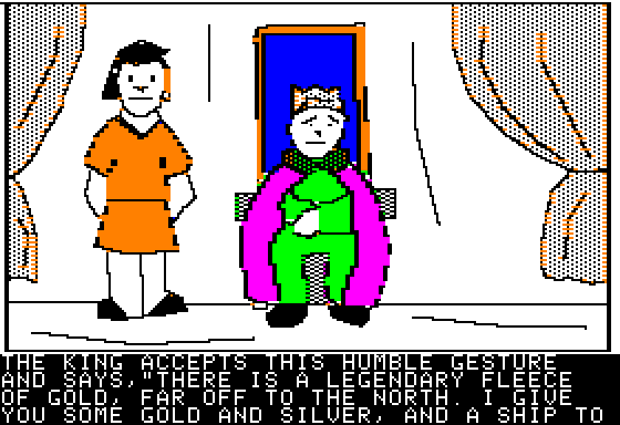 Hi-Res Adventure #4: Ulysses and the Golden Fleece (Apple II) screenshot: The king informs you of your quest