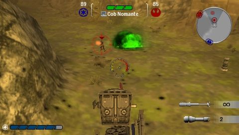 Star Wars: Battlefront - Renegade Squadron (PSP) screenshot: Multiplayer: commanding an AT-ST to stomp Rebels.