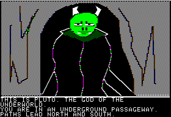 Hi-Res Adventure #4: Ulysses and the Golden Fleece (Apple II) screenshot: Pluto, god of the underworld!