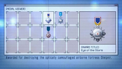 Ace Combat X: Skies of Deception (PSP) screenshot: Medals can be gained in both Single Player and Multiplayer mode.