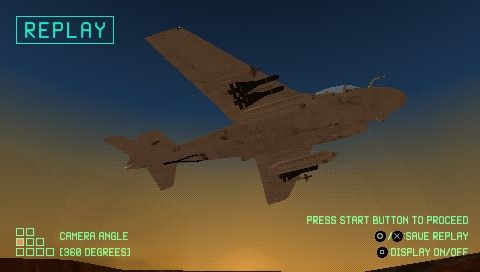 Ace Combat X: Skies of Deception (PSP) screenshot: Replay allows you to watch the last minutes of your flight from different angles.