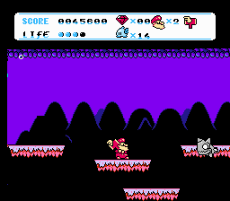 Don Doko Don 2 (NES) screenshot: Near some mountains