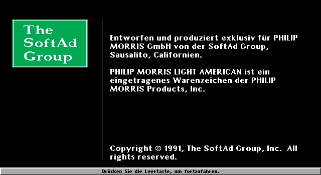Blue Code (DOS) screenshot: Copyright information