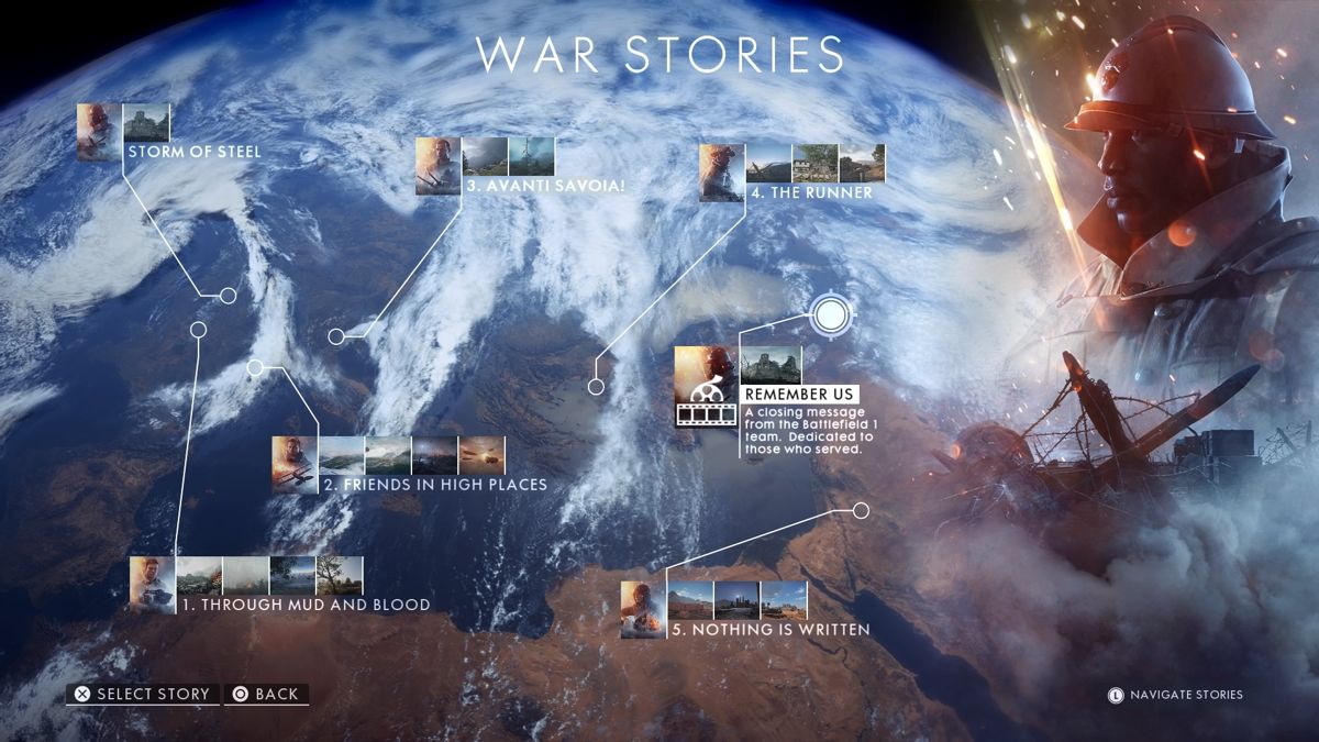 Battlefield 1 (PlayStation 4) screenshot: The complete list of war stories