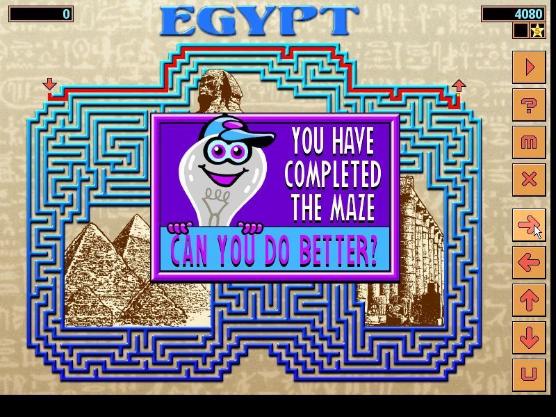 eMazing Mazes (Windows) screenshot: The Egypt Maze<br>here the player took the fastest route but the game was not fooled