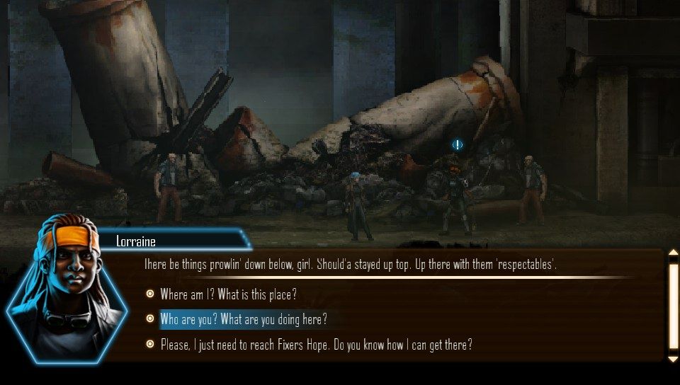 Dex (PS Vita) screenshot: Talking to a lousy gang member