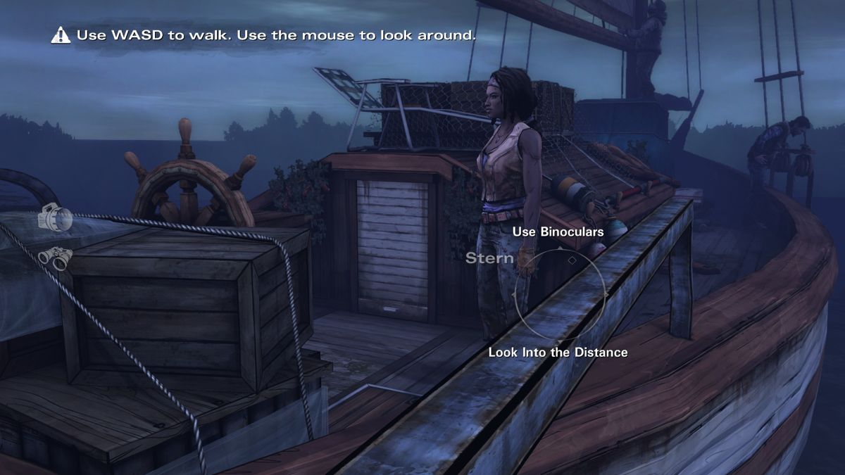 The Walking Dead: Michonne (Windows) screenshot: Episode 1 - Exploration scenes allows you to walk around and interact with various objects and/or characters