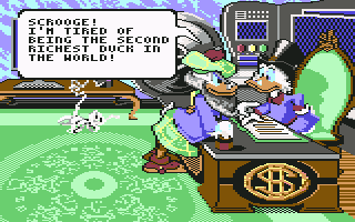 Disney's Duck Tales: The Quest for Gold (Commodore 64) screenshot: Dialogue between richest ducks in the World