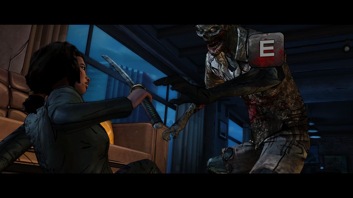 The Walking Dead: Michonne (Windows) screenshot: Episode 1 - Opening scene mixes fight from past and present
