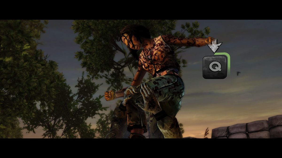 The Walking Dead: Michonne (Windows) screenshot: Episode 1 - Smashing the walker's skull with your boot