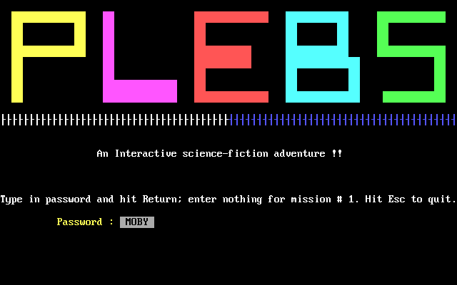 PLEBS (DOS) screenshot: Luckily, the right code (not pictured) will let you resume your mission.