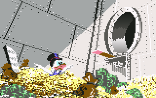 Disney's Duck Tales: The Quest for Gold (Commodore 64) screenshot: Swimming in sea of money