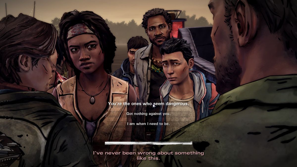 The Walking Dead: Michonne (Windows) screenshot: Episode 1 - Talking to your captors