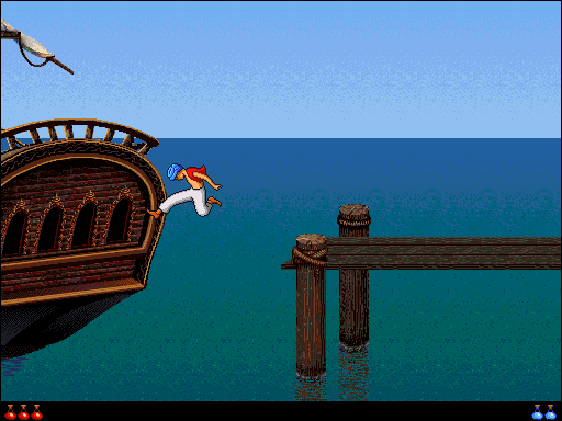 Prince of Persia 2: The Shadow & The Flame (Macintosh) screenshot: Last boat, hang on POP!