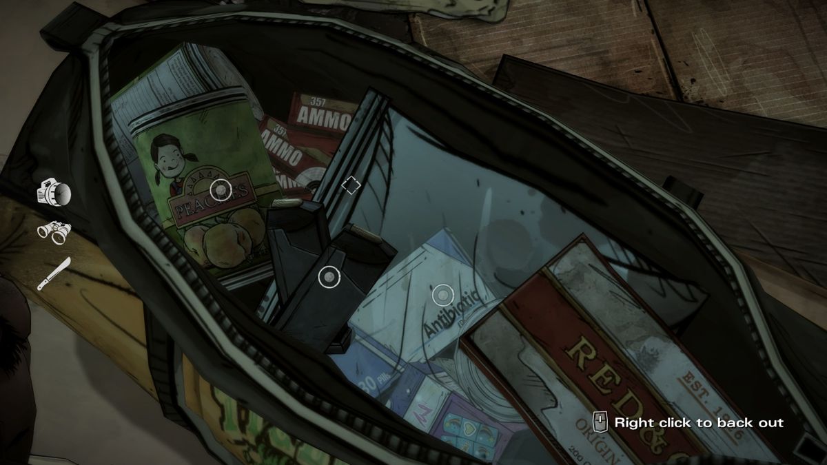 The Walking Dead: Michonne (Windows) screenshot: Episode 1 - A bag of supplies left behind... smells like a trap