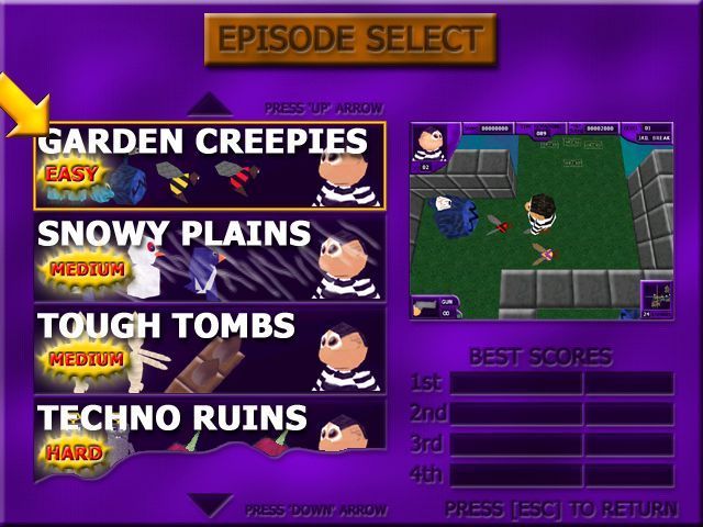 Psyworld (Windows) screenshot: The world selection screen. There are fifty levels spread over five worlds