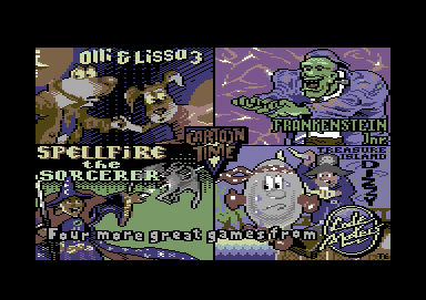 Wizard Willy (Commodore 64) screenshot: Title screen and advertisement (as Spellfire the Sorcerer)
