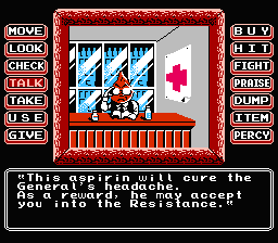 Princess Tomato in the Salad Kingdom (NES) screenshot: In a drugstore