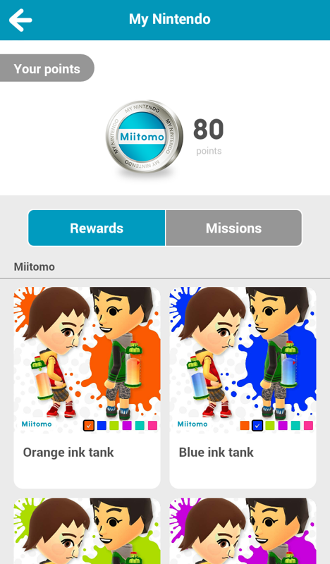 Miitomo (Android) screenshot: Special items can be earned by spending My Nintendo points.