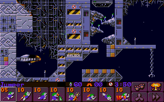 Lemmings 2: The Tribes (Atari ST) screenshot: Space lemmings.