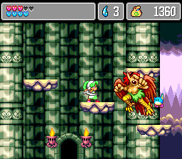 Monster World IV (Genesis) screenshot: Fighting against a harpy