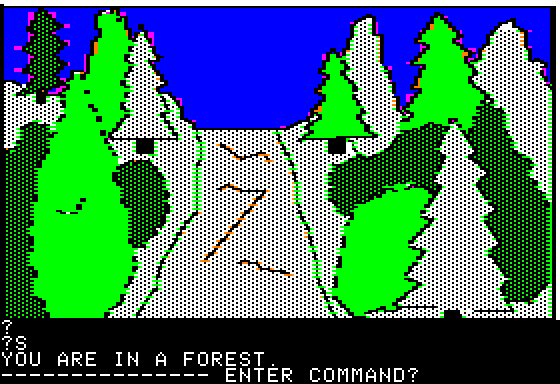 Hi-Res Adventure #4: Ulysses and the Golden Fleece (Apple II) screenshot: Exploring a forest...