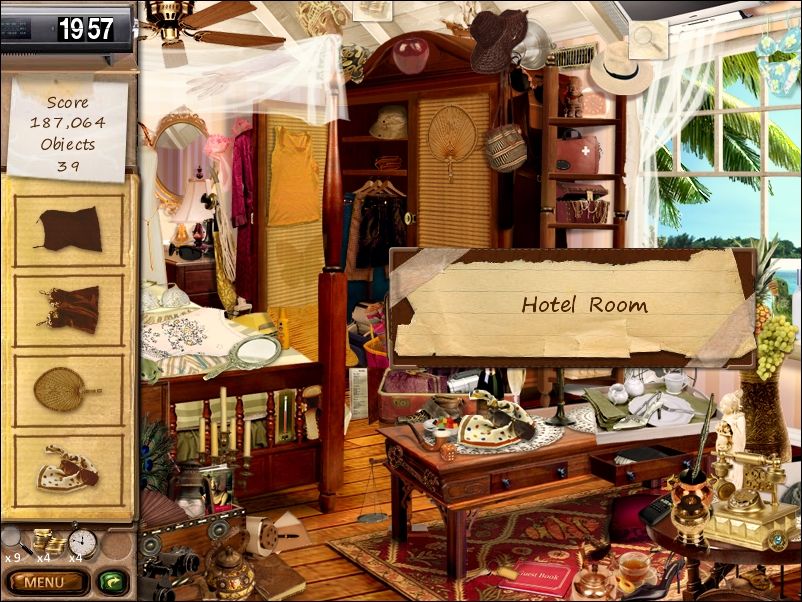 Mystery Stories: Island of Hope (Windows) screenshot: This hidden object puzzle shows shapes rather than a list of names. In all the puzzles the player can only find an object if it is shown in the list on the left