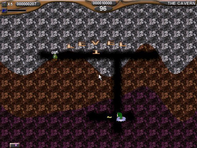 Mud Hunt (Windows) screenshot: The start of the first level<br>The game starts out quite easy but gets harder