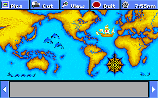 Electric Jigsaw (DOS) screenshot: World Map picture is animated with Columbus ship (VGA)
