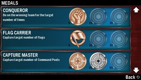 Star Wars: Battlefront - Renegade Squadron (PSP) screenshot: Medals are awarded for achievements in Multiplayer mode.
