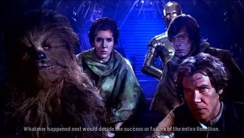 Star Wars: Battlefront - Renegade Squadron (PSP) screenshot: Cutscene: the old Star Wars gang