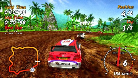 SEGA Rally Revo (PSP) screenshot: My Citroën has some trouble catching up.