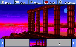 Electric Jigsaw (DOS) screenshot: Sunset picture is examined (VGA)