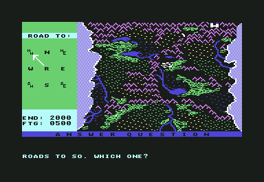 Rings of Zilfin (Commodore 64) screenshot: Choose the direction to go on the map.